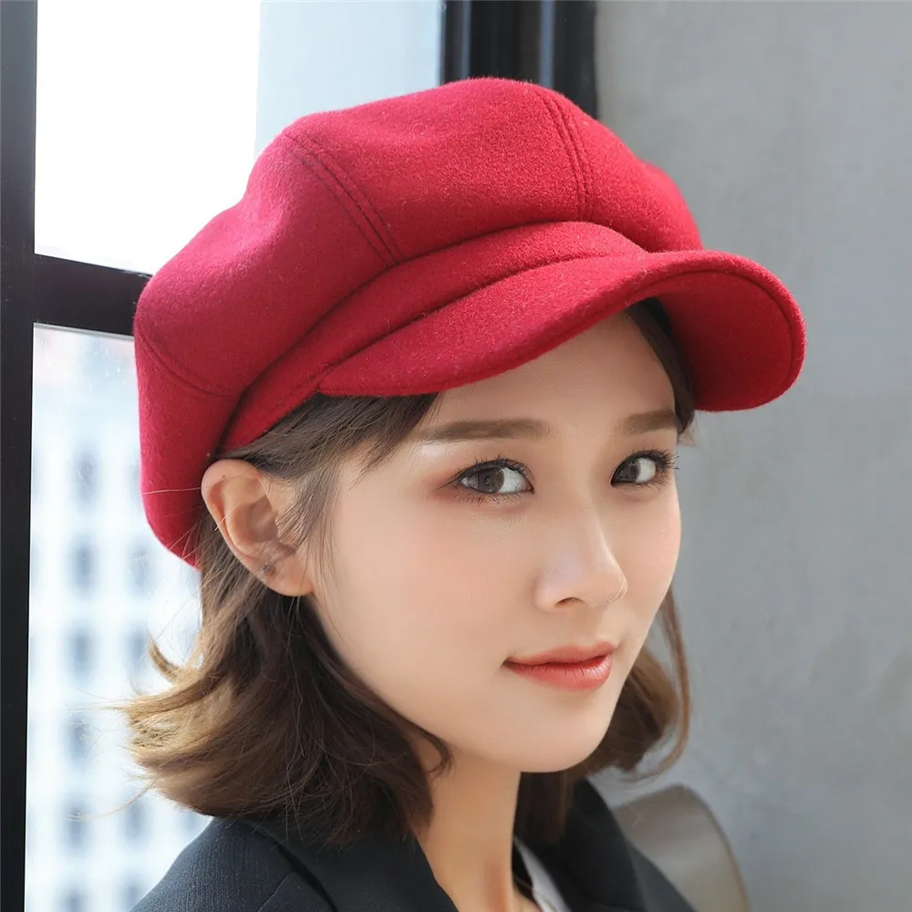 

Wool Women Beret Autumn Winter Octagonal Cap Hats Stylish Artist Painter Newsboy Caps Black Grey Beret Hats Cute Korea Style for