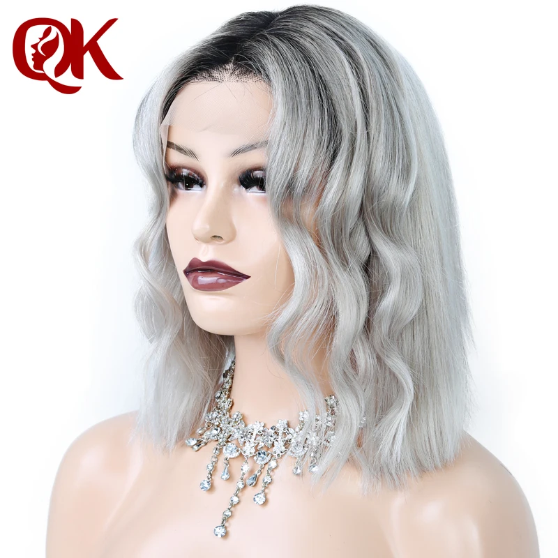 QueenKing волос 180% Плотность 1B серый ombre боб парик Ким Кардашян парик предварительно сорвал Бразильский Человеческие волосы remy синтетические