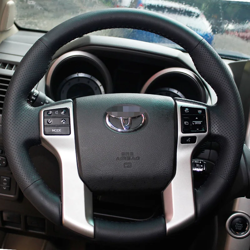 Блестящие пшеницы вручную сшитый черный кожаный руль покрытия для Toyota Land Cruiser Prado
