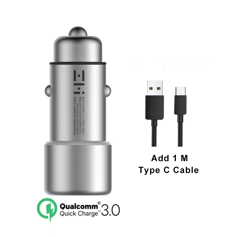 Оригинальное автомобильное зарядное устройство Xiaomi ZMI, двойное USB QC3.0, быстрая зарядка, 5 В, 2,4 А, металл, подходит для iPhone, samsung, iPad, huawei, LG, смартфона - Тип штекера: ZMI Add Type C
