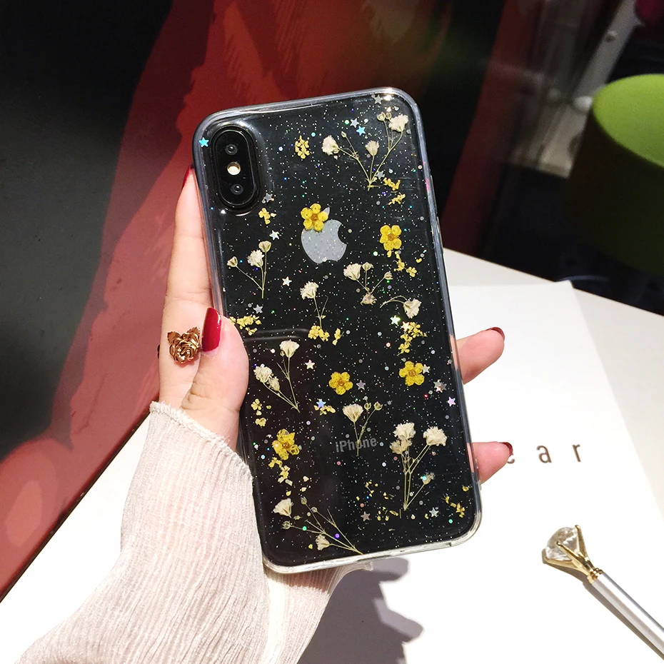 Qianliyao настоящие сушеные цветы прозрачный, мягкий чехол для iphone X 6 6S 7 8 Plus 11 Pro Max чехол для телефона для iphone XR XS Max чехол
