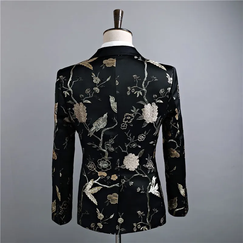 

(jacket+pants+vest) Male Singer Performance Slim Suit Host Stage Show Set Embroidery Suit Dress Set