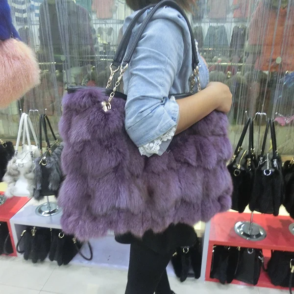 Многоцветная сумка из натурального Лисьего меха через плечо окрашенного лисьего