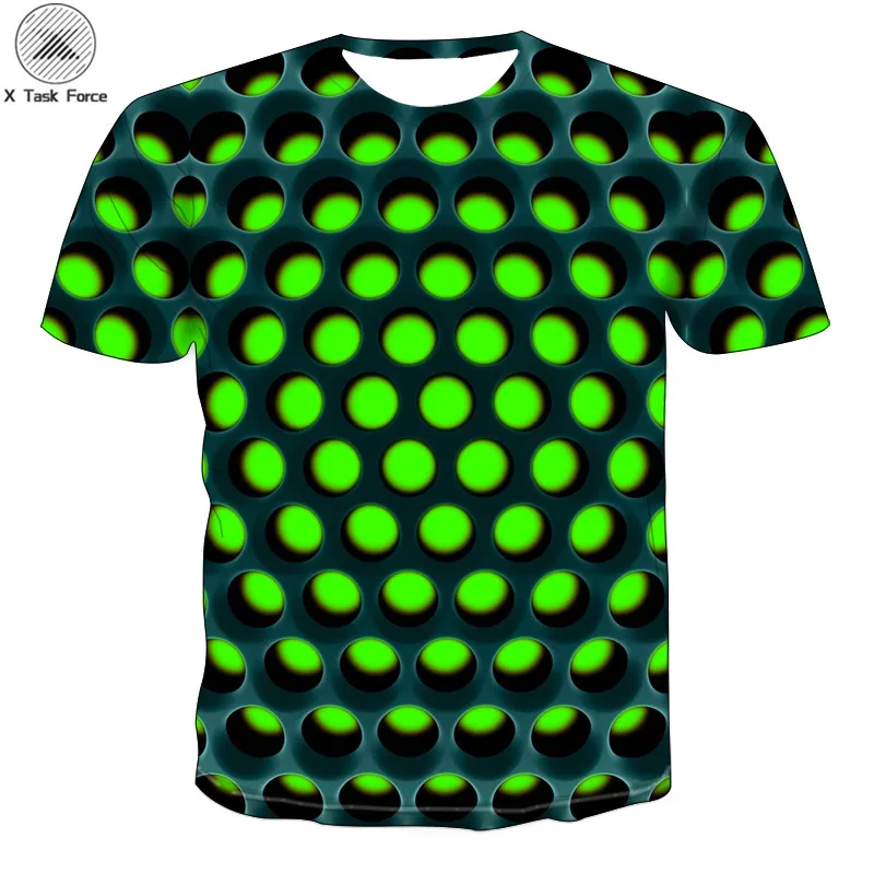 Блестящая футболка Мужская/Женская 3D зеленая черная унисекс с геометрическим