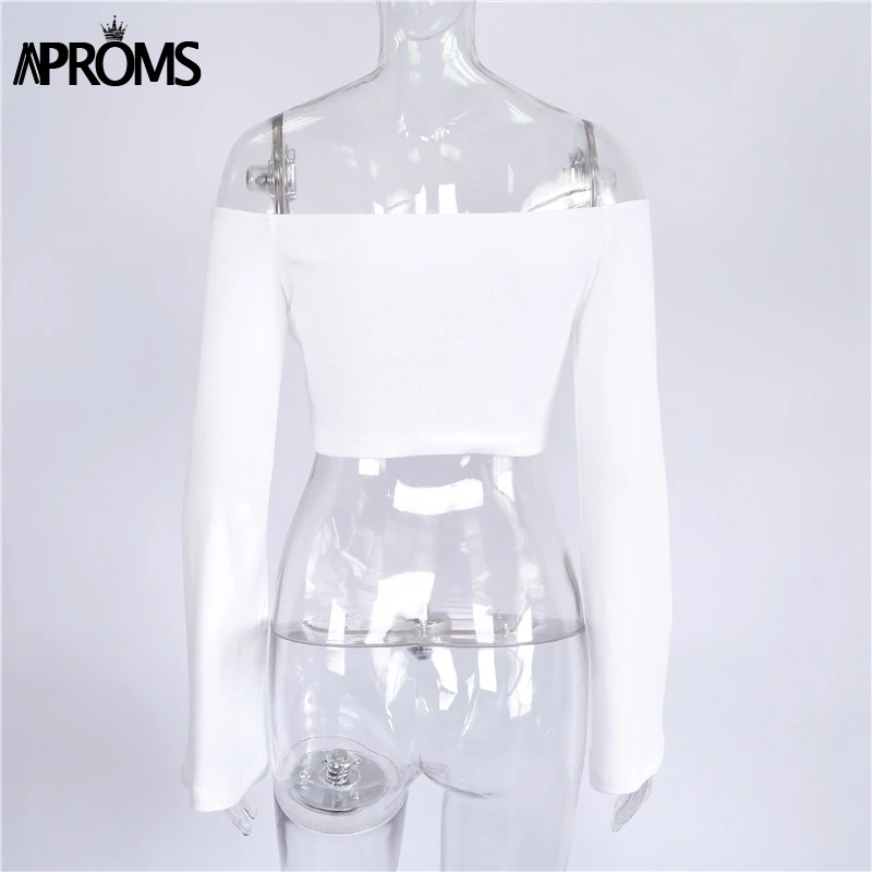Aproms, белые, с открытыми плечами, вязаные топы, женские, короткий топ, на пуговицах, эластичные, тонкие, базовые майки,, уличная одежда, с расклешенными рукавами, тройники