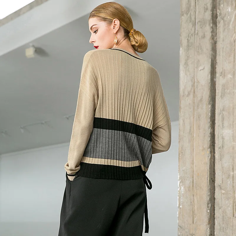 KAMIYING2019new striped sweater autumn and winter warm knit sleeves elegant party casual lace wool pull women's PKHCW806 | Женская