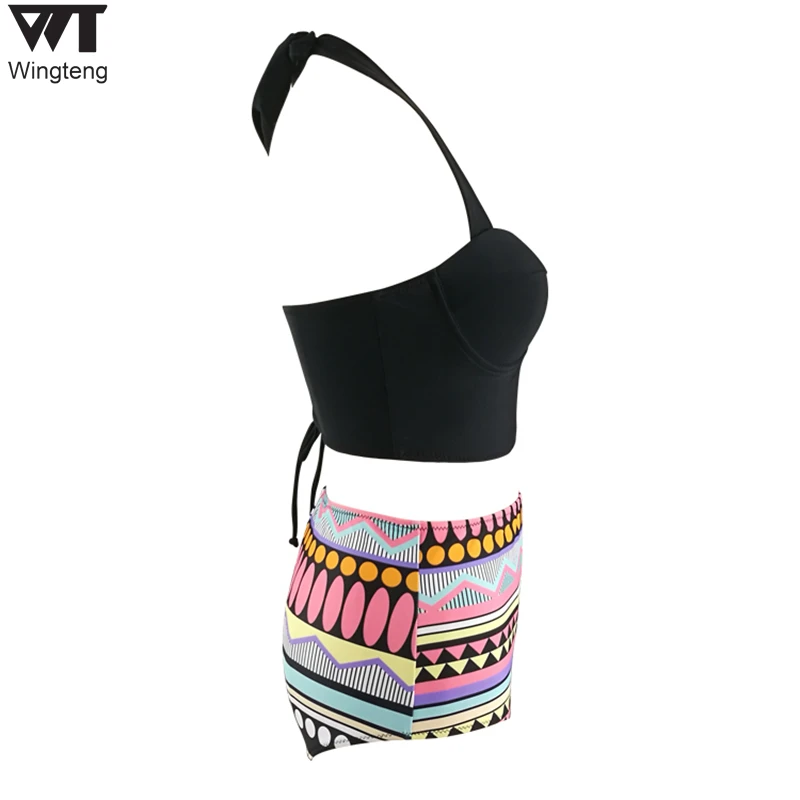 2017 купальник высокая талия купальники женский Холтер пуш ап женские ванный