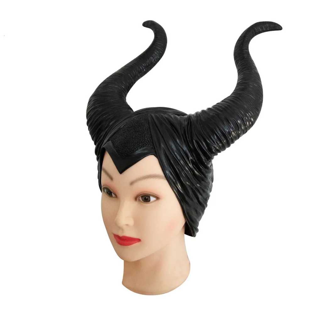 VEVEFHUANG Хэллоуин косплей Maleficent ведьмы рога шляпа головные уборы маска головные уборы шлем Вечерние черные королева Мода из натурального латекса