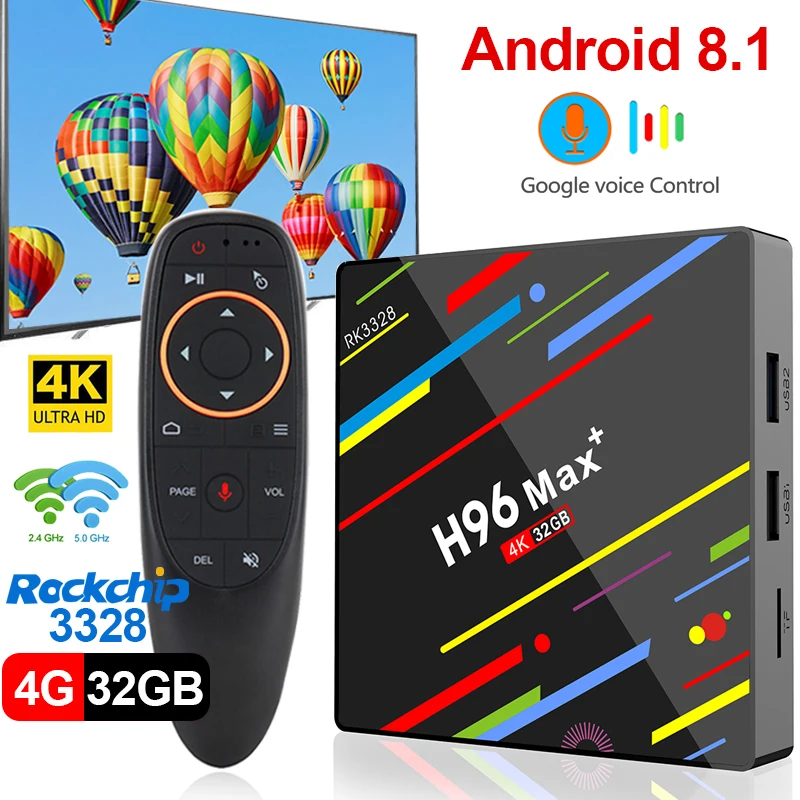 H96 MAX PLUS TV caja Android 8 1 Google Control de voz 4 ГБ 32 64 Гб четырехъядерный процессор RK3328 K H.265 WiFi 2 4g