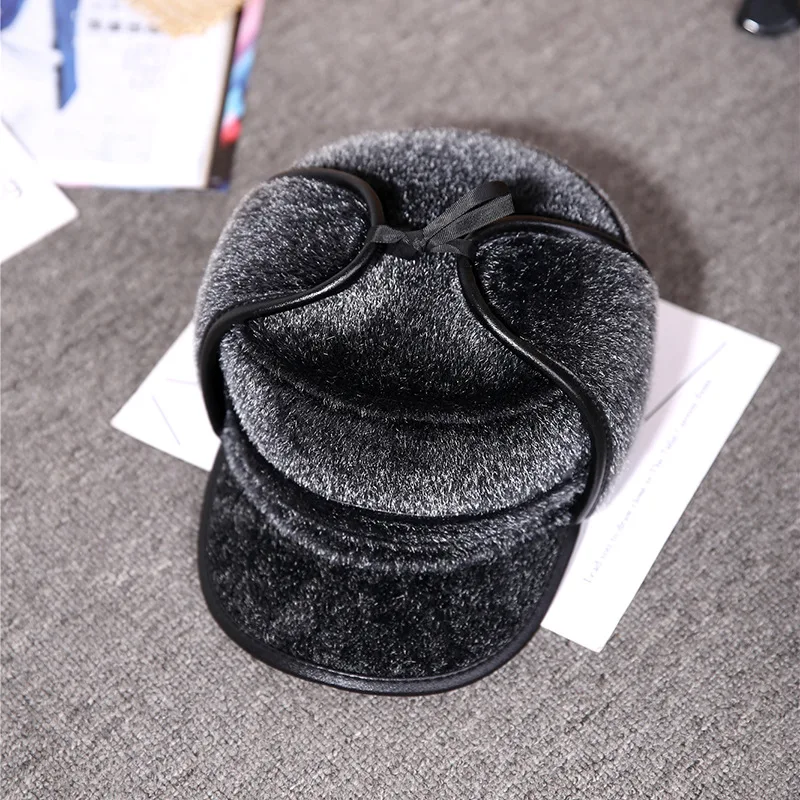 New arrival Faux Rabbit Fur Visors Hat Winter Cap Men 2018 Old Man With Tab Adjutable Father Peaked Thick Wool |