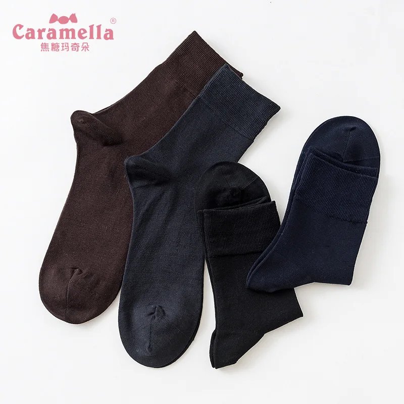 4 пар/лот Caramella мужские носки, плоские мерсеризованные носки, шелковые хлопковые носки до середины икры