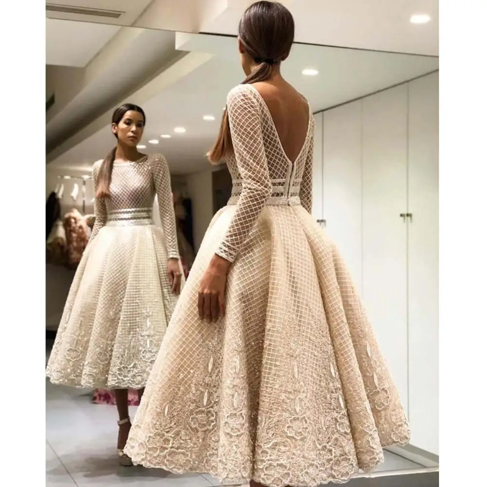 Robe de soiree шикарные кружевные короткие платья с длинными рукавами для выпускного вечера, вечернее платье длиной до колен, высококачественное арабское женское коктейльное платье для вечеринки