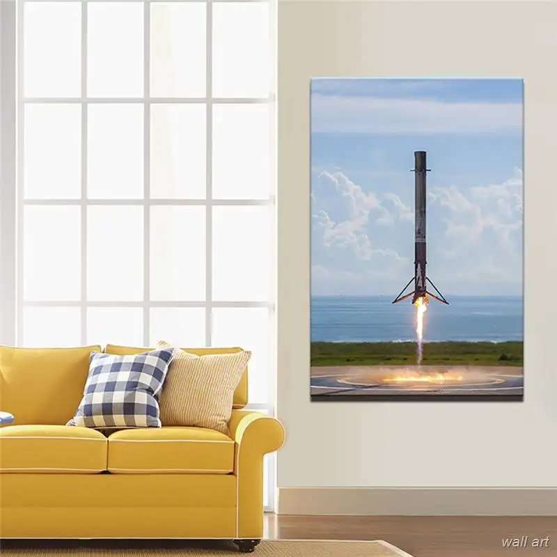 Canvas Paintings Wall Art For Living Room Home Decor 1 Pieces Rocket Launching Landscape Pictures Framed Hd Prints Falcon Poster | Дом и сад