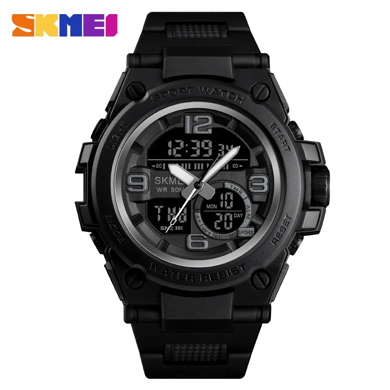 Black watch SKMEI Роскошные Мужские аналоговые цифровые часы, армейские военные спортивные часы, 5 бар, водонепроницаемые мужские наручные часы, Relogio Masculino 1452 - Цвет: Black watch