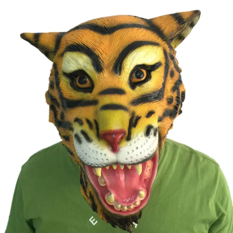 Ужас Тигр латексная маска на все лицо Хэллоуин голова животного резиновые маски