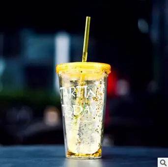 Модные BlingBling летние соломенные чашки 450 мл хорошее время двойной пластик с