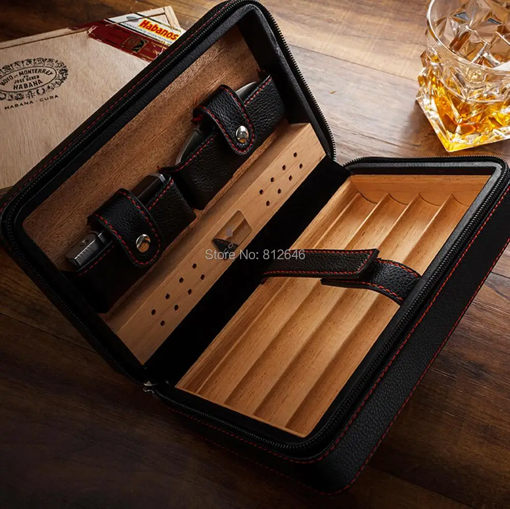 Хьюмидор для сигар Cohiba чехол Портативный кедровое дерево кожа путешествия Humidor набор с увлажнителем Подарочная коробка(без зажигалки резак