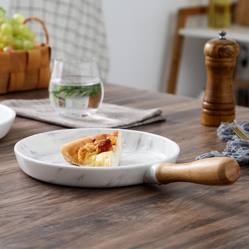 Мраморная тарелка с деревянной ручкой 8 и 10 дюймов набор посуды десертная оптовая