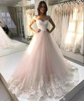 vestido de noiva 2019 off shoulder pink princess wedding dresses appliques lace sweetheart a line bridal dress robe de mariee