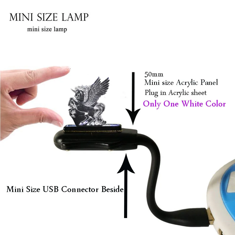 Mini USB Lamp Новая иллюзия акриловая панель 3D светодиодный RGB Лошадь Единорог 7 цветов USB зарядка для детской комнаты декор ночной Светильник для настроения подарок на день детей - Испускаемый цвет: Mini USB Lamp