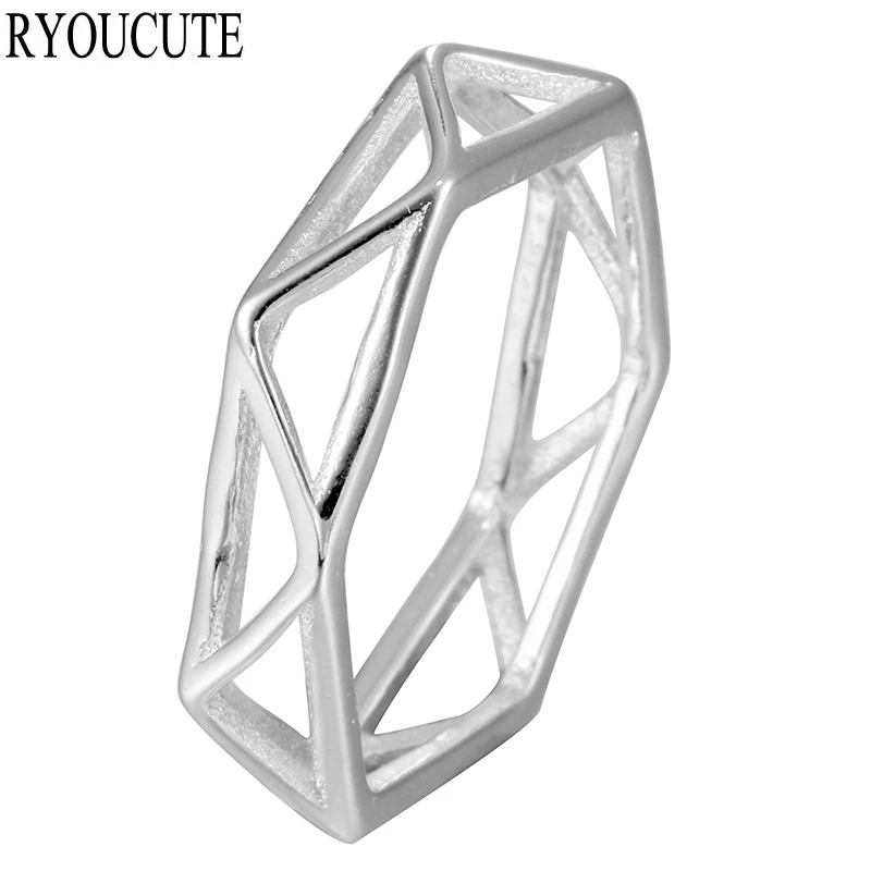 Новые дизайнерские Серебристые шестиугольные кольца для женщин регулируемое