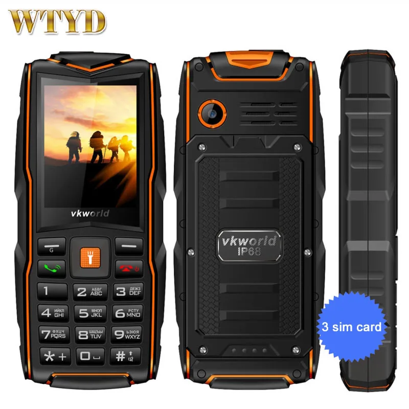 VKworld New Stone V3 3 SIM карта IP68 Водонепроницаемая Русская клавиатура 2,4 дюймов SC6531CA светодиодный фонарик 3000 мАч для мобильного телефона