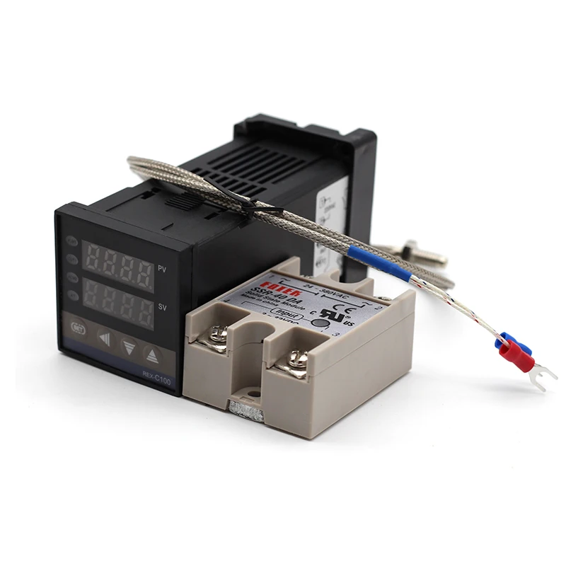 Цифровой PID контроллер температуры REX-C100 REX C100 термостат+ 40DA SSR реле+ K термопары 1 м Зонд для RKC