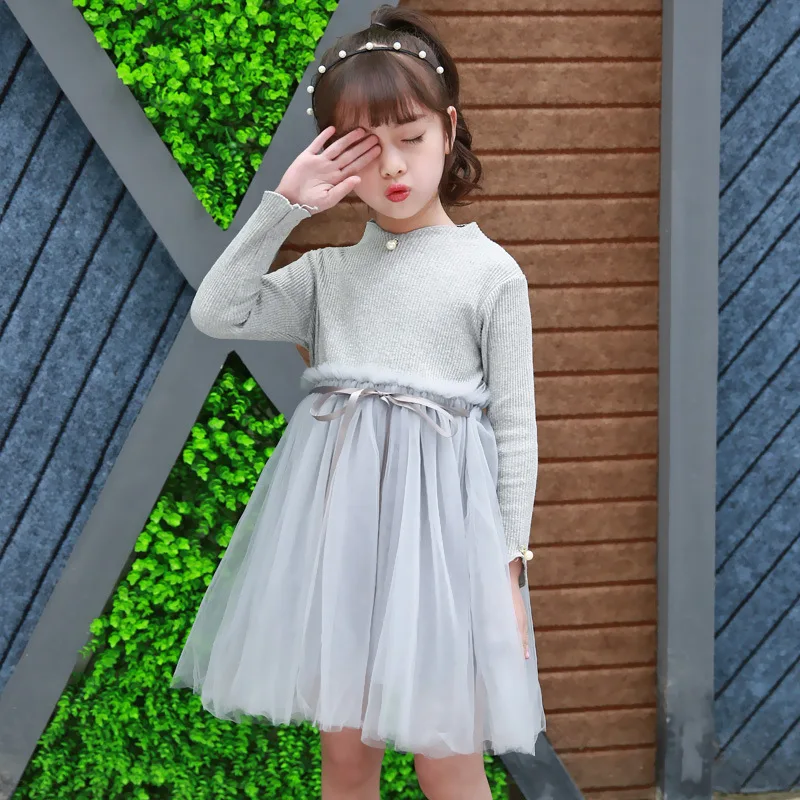 Rlyaeiz Girls Dresses Ball Gown Dress 2019 Spring Autumn Knit Cotton Mesh Patchwork Party Princess Kids Clothes | Детская одежда и