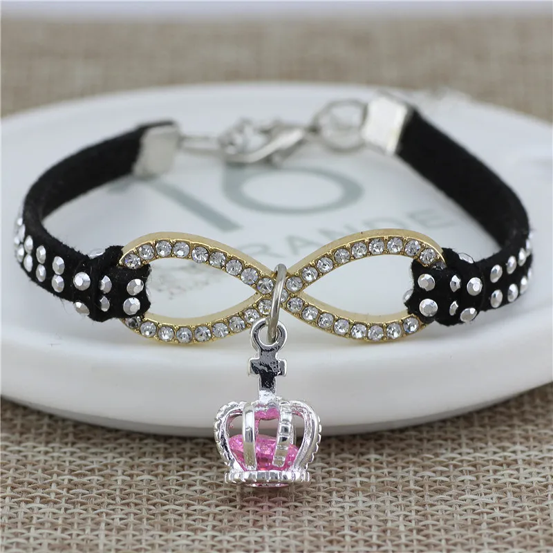 2 цвета розовая Корона Кулон Бесконечность браслет для женщин модные ювелирные