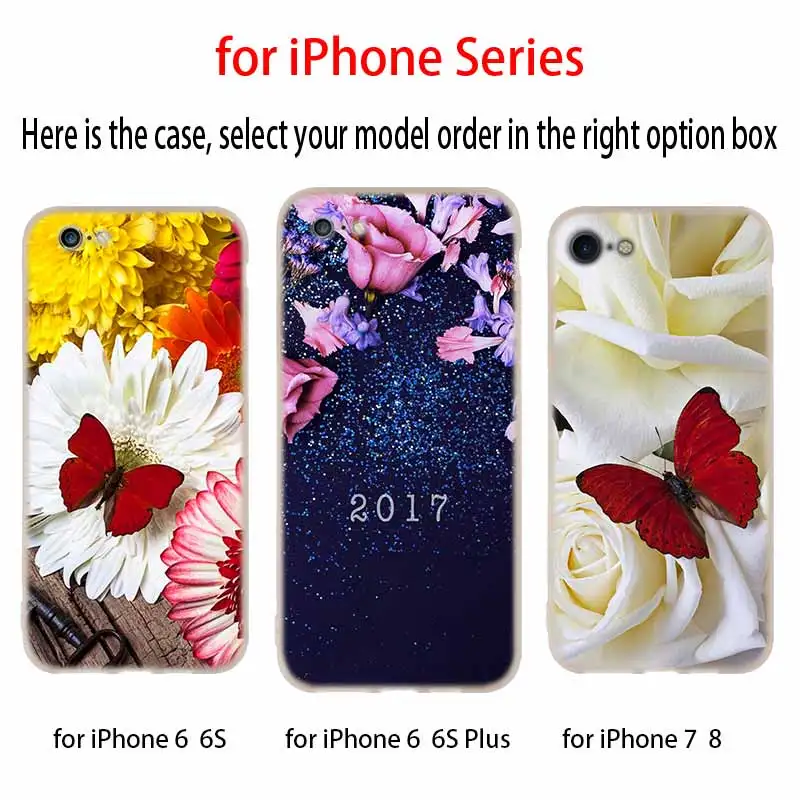 Romantic Silicone Soft Case For iPhone 13 12 11 Pro X XS Max XR 6 6S 7 8 Plus Mini SE 2020 Red butterfly on white roses flower | Мобильные