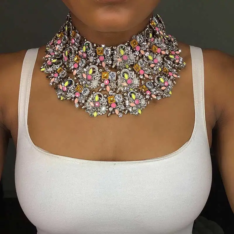 

Miwens 2021 New Yellow Color Crystal Necklace Long Big Lady Chain Charm Fashion Party Statement DIY Hot Sale Accessories A551