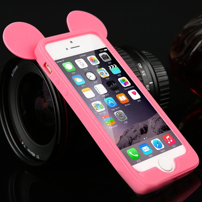 Горячая Продажа 4 цвет 3D мышь уши кремния рамка бампер для iPhone 4S мягкие Резиновые