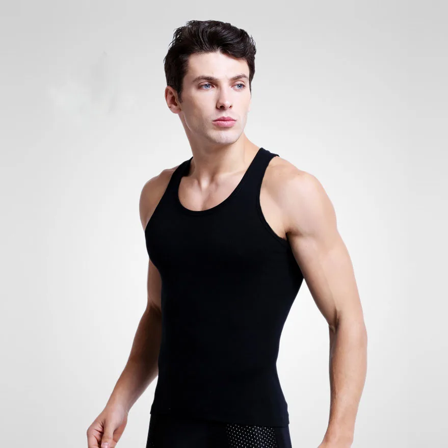 Однотонные хлопковые мужские майки летние облегающие для бодибилдинга