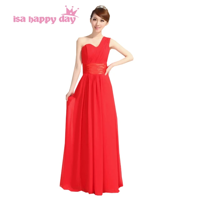 bridesmaid long plus size red one shoulder braidsmaid party dresses new fashion 2020 chiffon formal gown for wedding H689 | Свадьбы и
