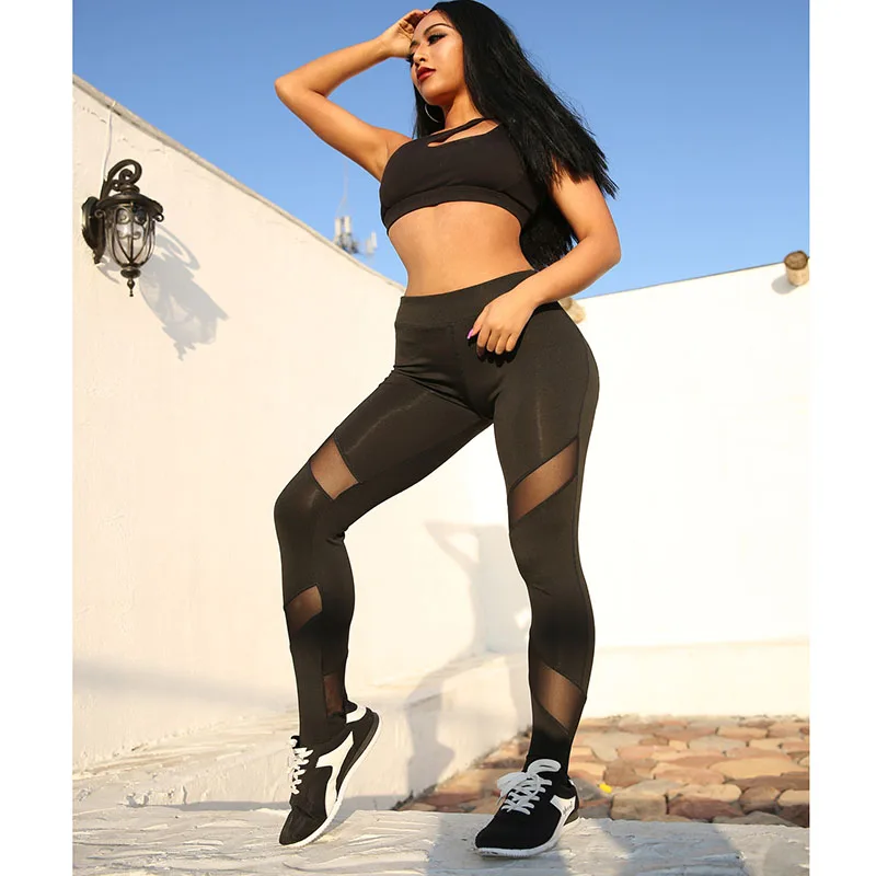 Сексуальные женские леггинсы для фитнеса готические вставки сетчатые Лоскутные