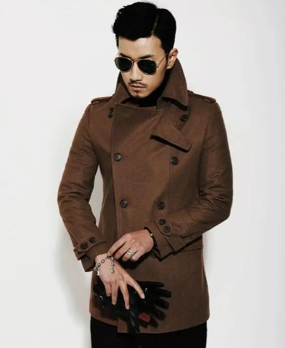 Повседневное шерстяное пальто средней длины мужское двубортное кашемировое casaco