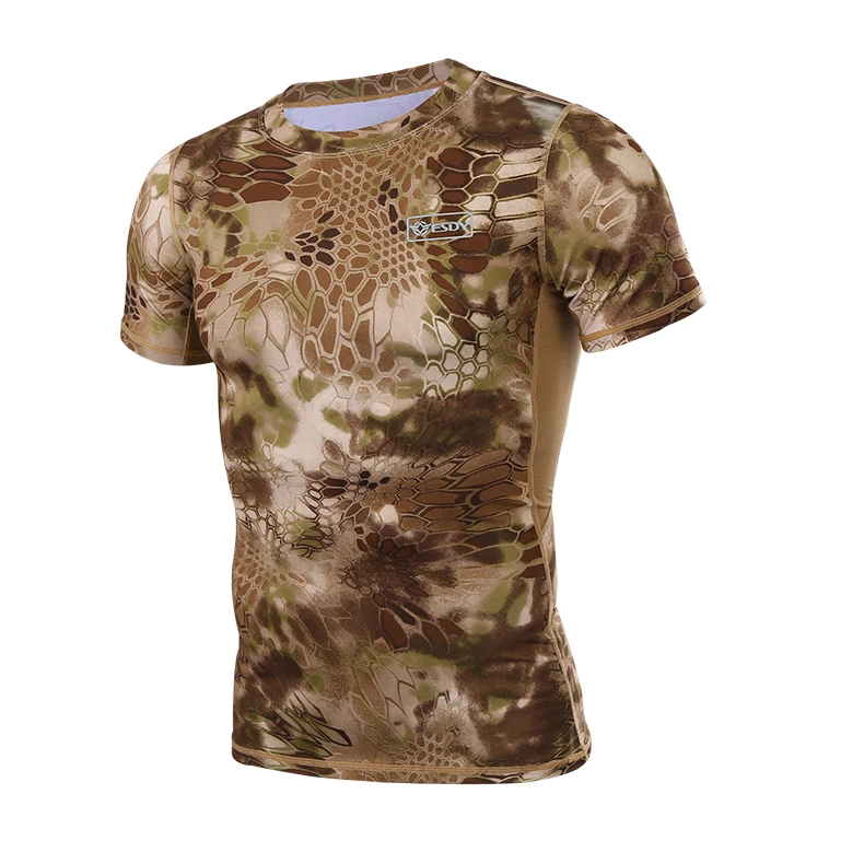 Brown Short Летняя мужская камуфляжная тактическая рубашка с коротким рукавом, камуфляжная футболка, армейская Боевая быстросохнущая охотничья тенниска, военная одежда - Цвет: Brown Short