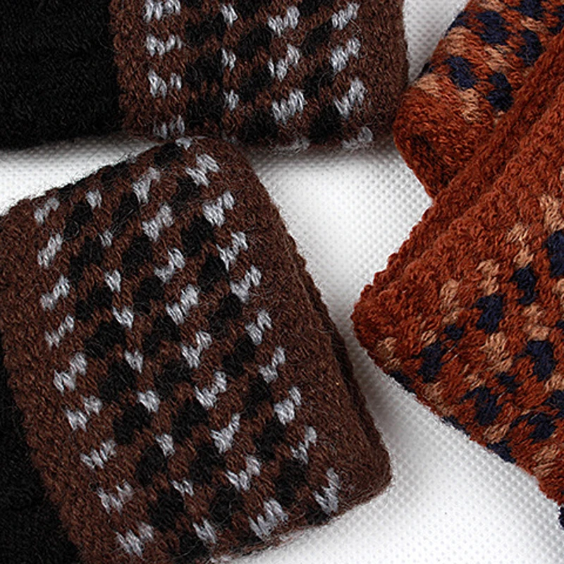 Шерстяные вязаные полосатые перчатки Женские Унисекс зимние толстые теплые