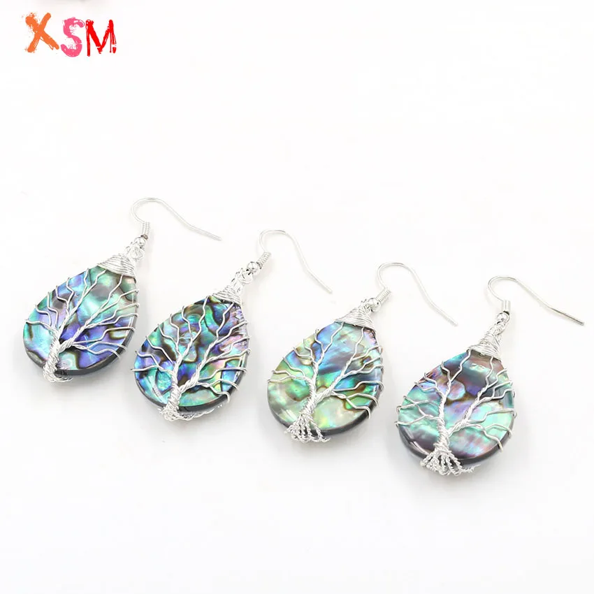 

xinshangmie Silver Plated Natural Abalone Shell Water Drop Wire Wrapped Fashion Charm Women Earrings Jewelry 1 Pcs/Lot