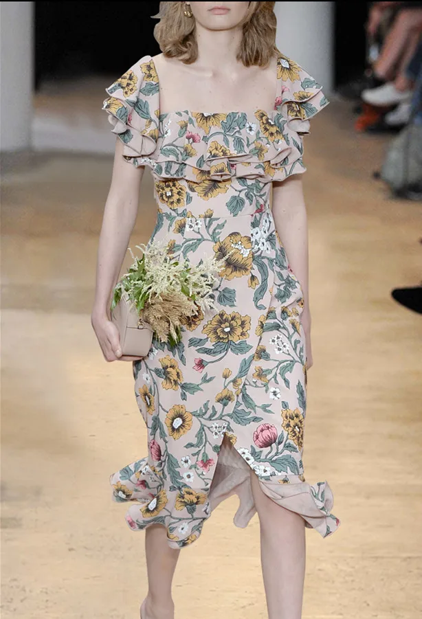

Fashion women dress 2018 new arrival summer slim waist bud dress print slit
