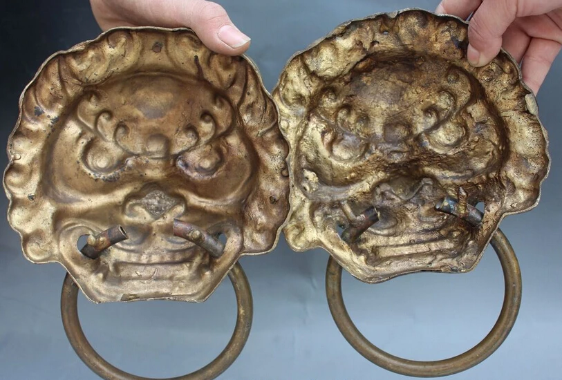 8 &quotКитайский дракон из латуни Фу Собака Guardion Львиная голова Маска дверной