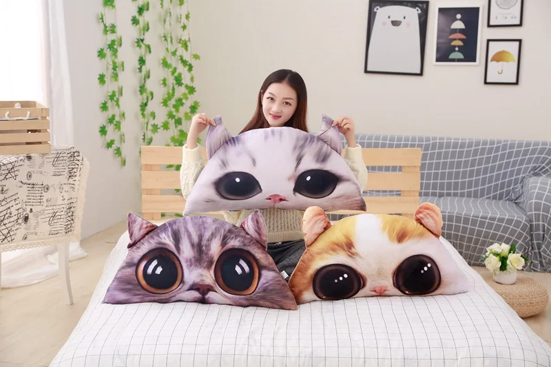 1pc Cute Bigeye Cat Bed Triangular Backrest Pillow Big Back Support Pillow Bedside Lumbar Chair/Cushion Lounger Reading Pillow