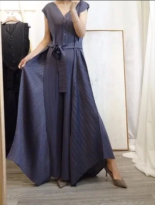 Хит продаж модные комбинезоны Miyake с V-образным вырезом брюки высокой талией и