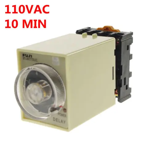 Реле времени с задержкой включения и выключения 110 В, 0-10 мин. с базой разъема PF083A