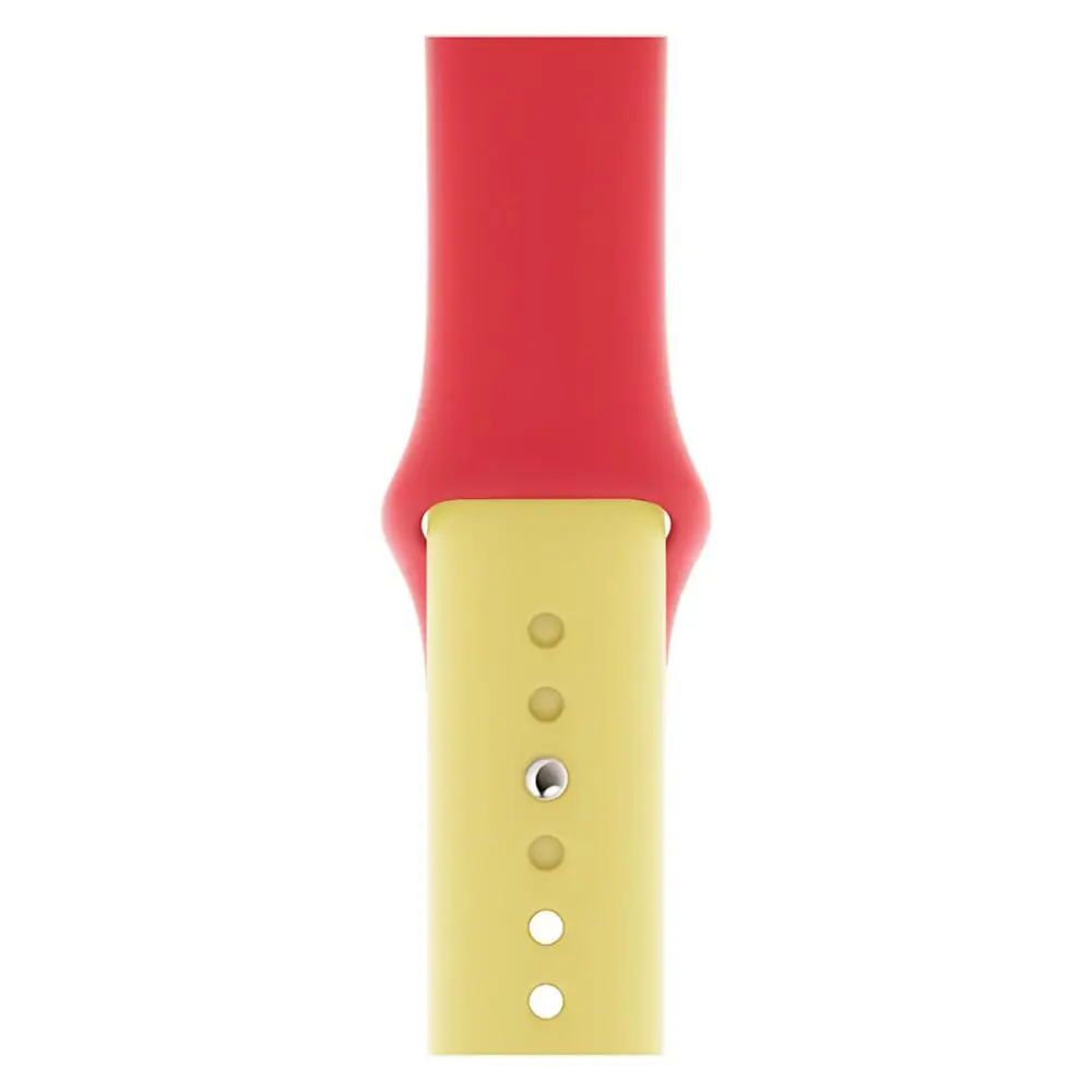 Red Yellow Двойной цвет спортивный мягкий ремешок для Apple Watch серии 1 2 3 4 ремешок для Apple iwatch 38 мм 40 мм 42 мм 44 мм силиконовый ремешок для часов - Цвет ремешка: Red Yellow