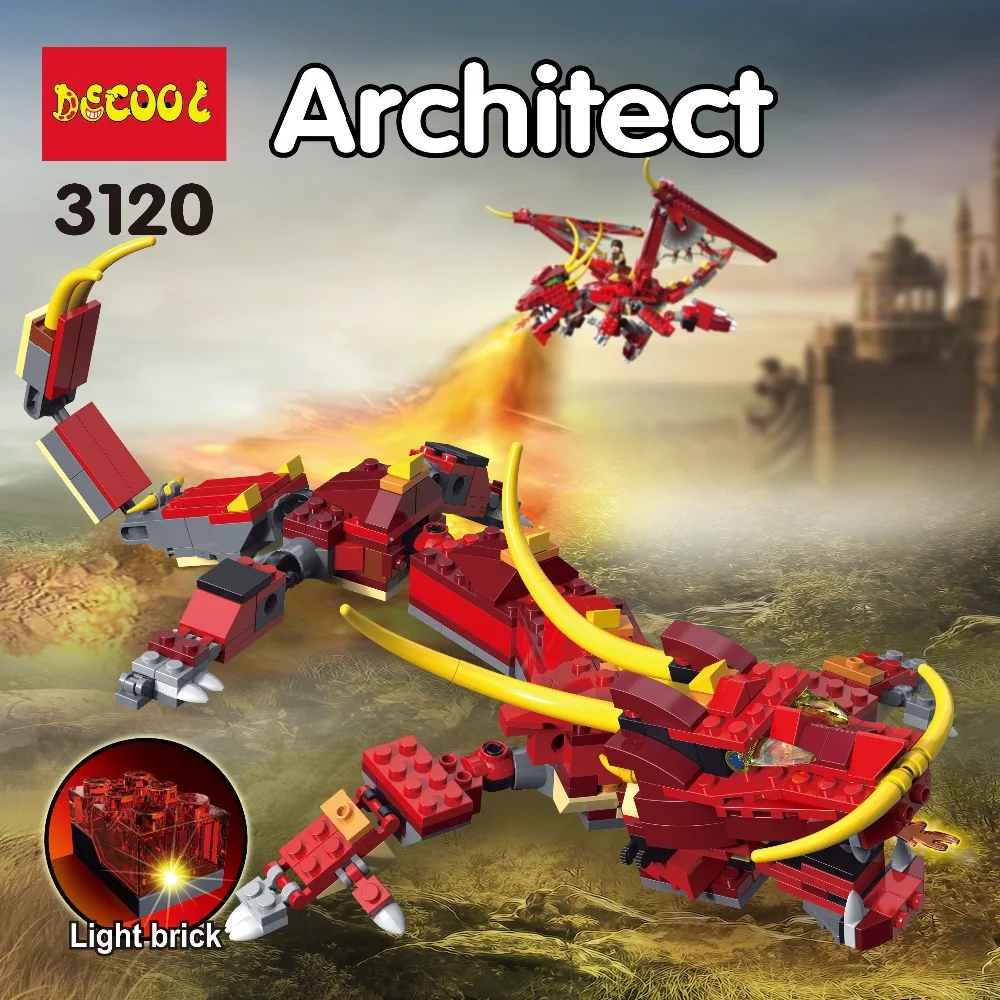 Decool 3120 486 шт. для lego 6751 Fiery Legend строительные блоки динозавра рыцарь дракона модель