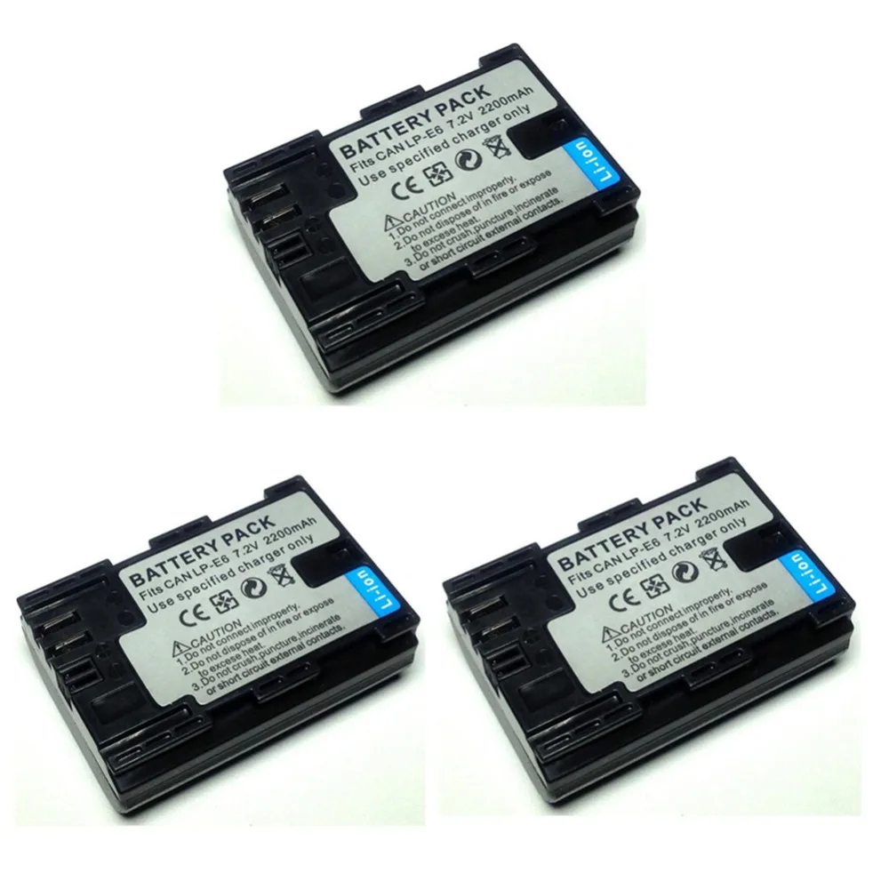 3 шт. 2200 мА/ч LP-E6 LPE6 LP E6 Батарея с LCD Dual charger для цифровой однообъективной зеркальной