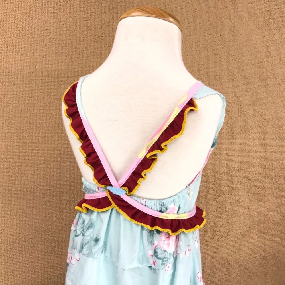 New 100% Cotton Woven Fabric Girl Frock Design Summer Children Sleeveless Floral Dresses Kids Princess Backless | Детская одежда и
