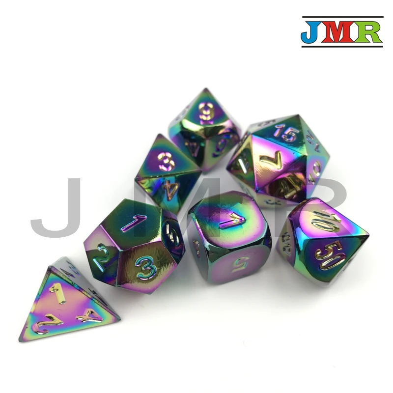 Многогранный Радужный цвет 7 die набор Dados Металл для Rpg кости прокатки D4 D8 D10 % D12 D20