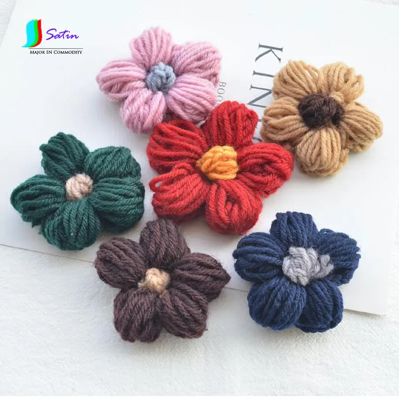 Large Wool Crochet Ribbon Core Five-petal Flower Handmade Tiara Hair Accessories DIY Jewelry Crocheted Semi-finished S576P | Дом и сад